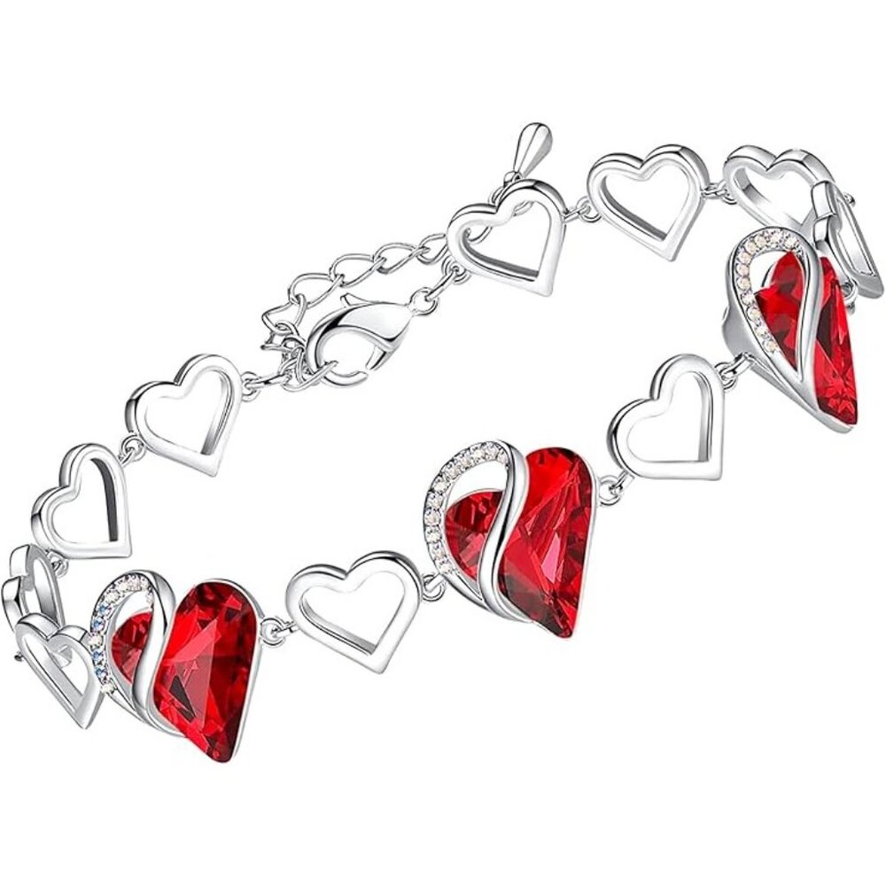 Infinity Love Heart Link Birthstone Bracelets - 01-January & July-Siam Ruby Red